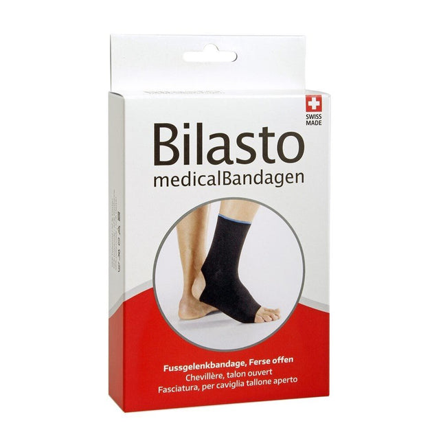 Bilasto Fussgelenkbandage S Ferse offen schw/blau