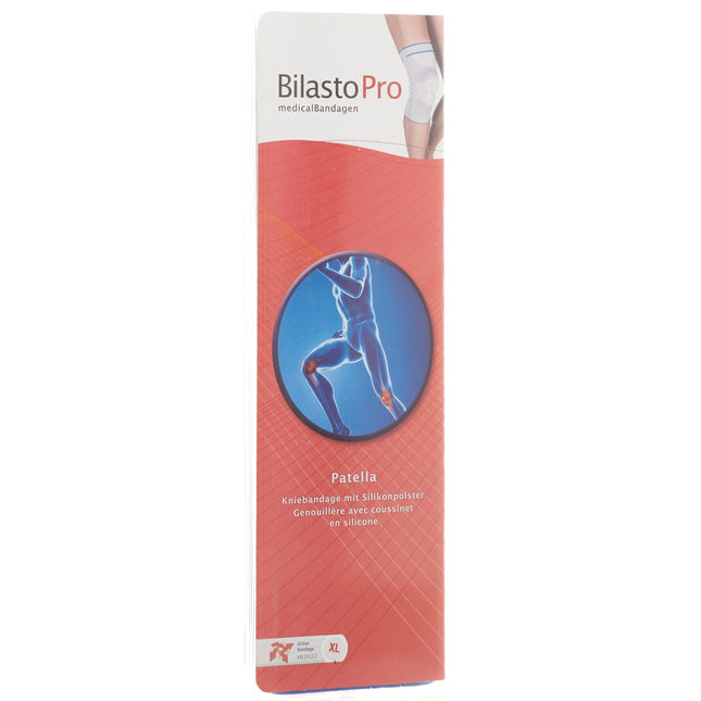 Bilasto Pro Patella Kniebandage XL grau mit Silikonpolster 1 Spiralfeder seitlich