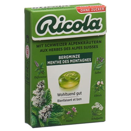 Ricola Kräuterbonbons Bergminze ohne Zucker mit Stevia Box 50 g