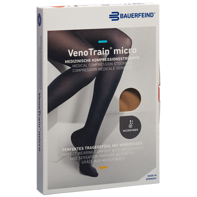 BAUERFEIND VenoTrain Micro KKL2 AG M plus/long offene Fussspitze Mikronoppenhaftband caramel 1 Paar