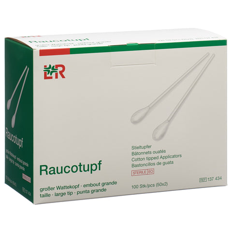 Raucotupf Wattestäbchen 15cm grosser Wattekopf steril 50 x 2 Stk