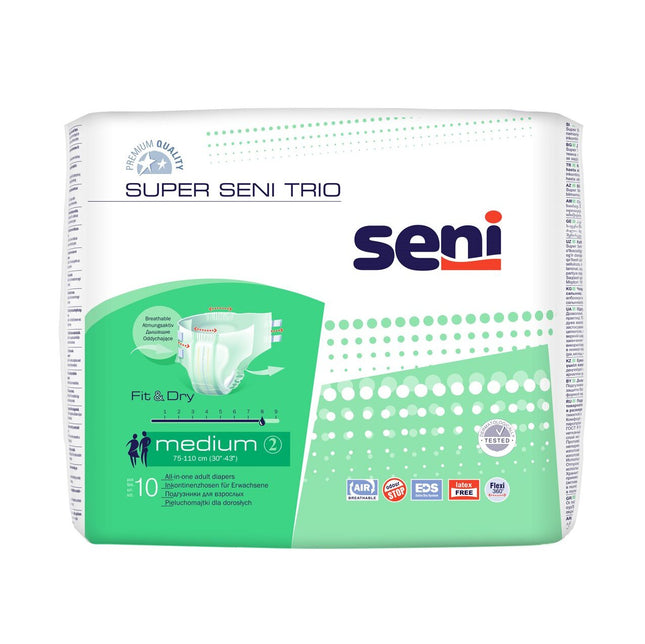 Super Seni Trio Windelhosen M atmungsaktiv Hüftumfang 75-110cm 8 Tropfen 10 Stk