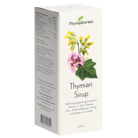 Phytopharma Thymian Sirup mit Vitamin C, Zink, Honig und Ingwer 200 ml