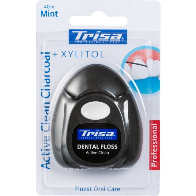 Trisa Zahnseide Active Clean Charcoal 40m mint Xylitol