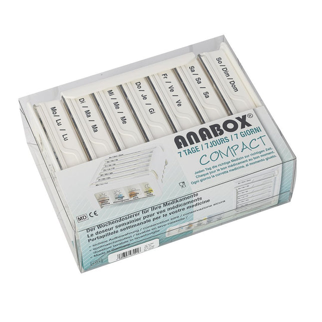 Anabox Medidispenser compact 7 Tage weiss 4 Fächer deutsch/französisch/italienisch