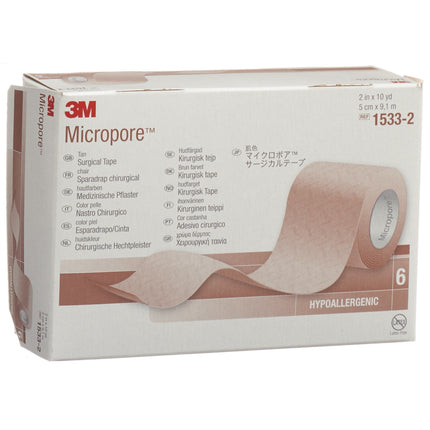 3M Micropore Rollenpflaster ohne Dispenser 50mmx9.14m weiss 6 Stk