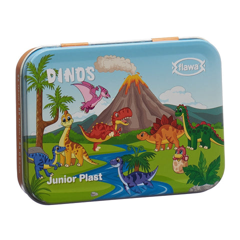 Flawa Junior Plast Strips Dinos Tin Box 20 Stk