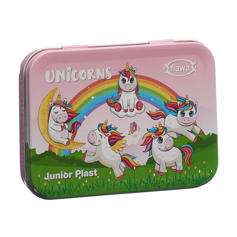 Flawa Junior Plast Strips Unicorns Tin Box 20 Stk