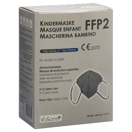 VaSano Maske FFP2 Kinder 4-12 Jahre grau deutsch/französisch/italienisch 20 Stk